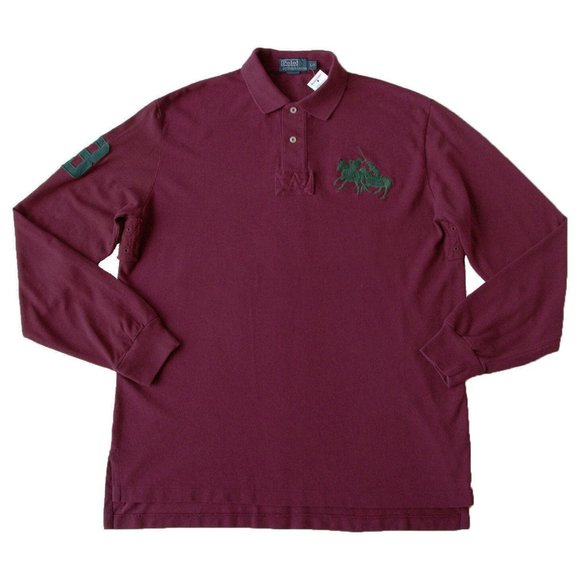 NEW Vintage Polo Ralph Lauren Long Sleeve Polo Shirt! Maroon Classic FitPlayer